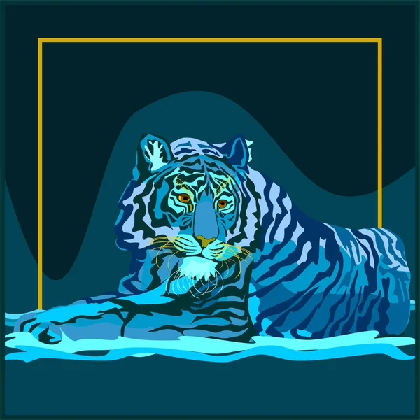 Water Tiger Zwierzę 2022 Roku Leżąc Patrząc Prawo — Wektor stockowy
