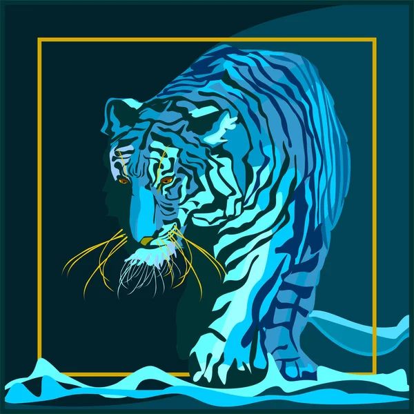 Symbol Water Tiger 2022 Roku Chodzenie Patrzenie Dół Przodu — Wektor stockowy