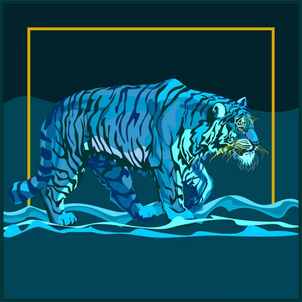 Tigre Agua Animal 2022 Años Vista Lateral Pie — Vector de stock
