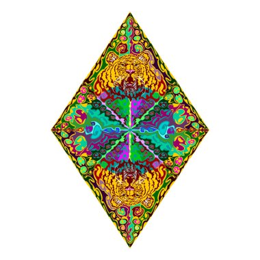 Elmas şekilli iki kaplan kafasının ön görüntüsünün temsilcisi. Rhombus sanatı. Beyaz arkaplanda izole.