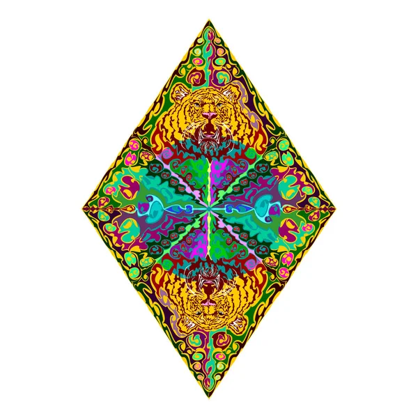 Elmas şekilli iki kaplan kafasının ön görüntüsünün temsilcisi. Rhombus sanatı. Beyaz arkaplanda izole.