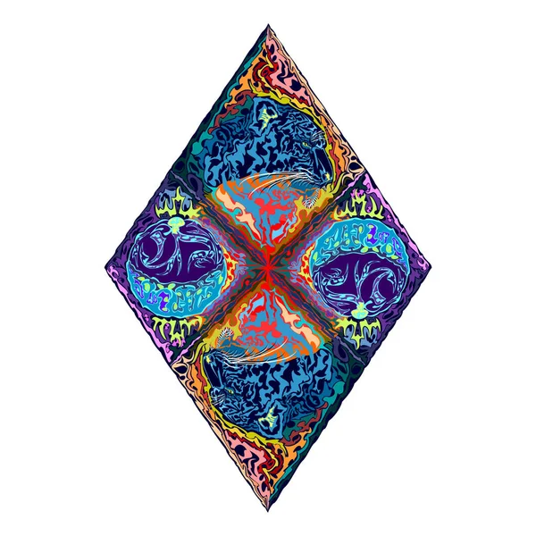 Elmas şekilli kaplanlar ve hilal. Rhombus sanatı. Beyaz arkaplanda izole.