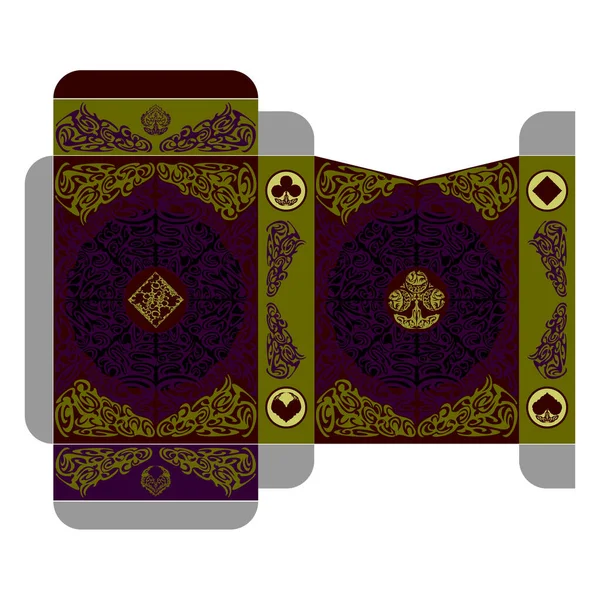 Poker kartları için kutu şablonu. Doğulu peri masalı tarzı. Vektör illüstrasyonu beyaz arkaplanda izole edildi.