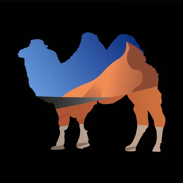 Deve. İçinde çöl manzarası olan oyulmuş bir deve silueti.