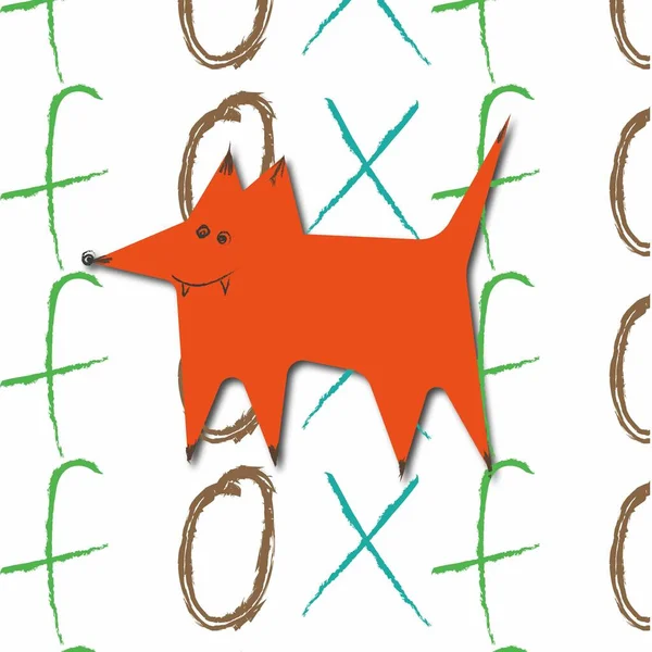 Kesik kağıt tarzında bir tilki, bir çocuğun çiziminin taklidi