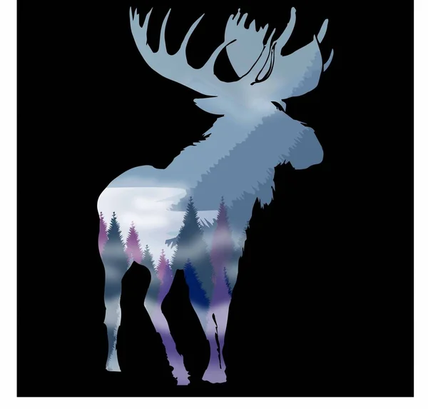 Bir orman manzarası içeren oyulmuş bir geyik silueti.