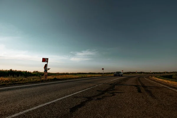 yol, günbatımı, araba, manzara