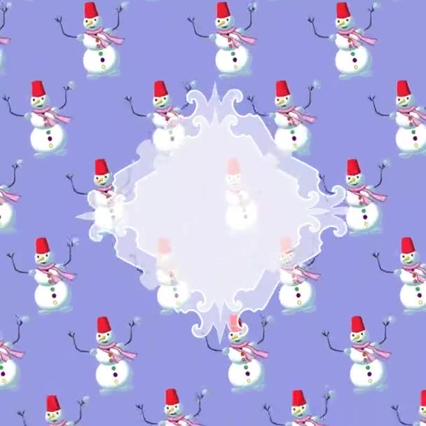 Танцующие Снеговики Рамка Формат Instagram Фиолетовый Фон Снеговики Танцуют Динамично — стоковое видео