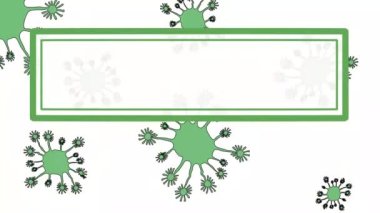 Beyaz zemin üzerinde Coronavirus mikropları hareket eder ve bir çerçeve oluşturur