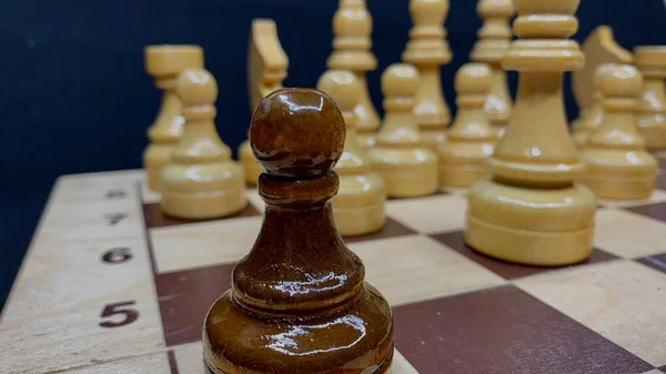 Handmade Wooden Chess Set Varnished Wooden Board Playing — 图库照片