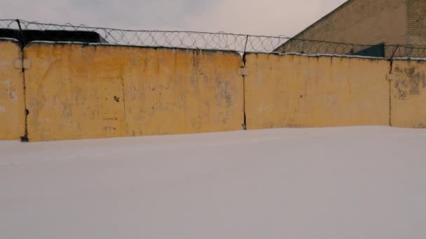 Old Soviet Prison Winter High Fence Barbed Wire Snow — Video Stock