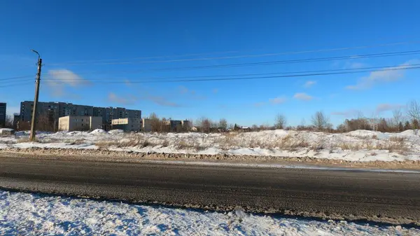 Russian Brick Residential Buildings Cold Snowy Winter Panorama Russian Buildings — стоковое фото