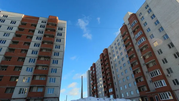Russian Brick Residential Buildings Cold Snowy Winter Panorama Russian Buildings — Stock Fotó