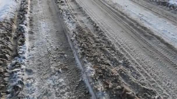 Winter Road Tire Tread Marks Lot Snow Road — Vídeo de stock