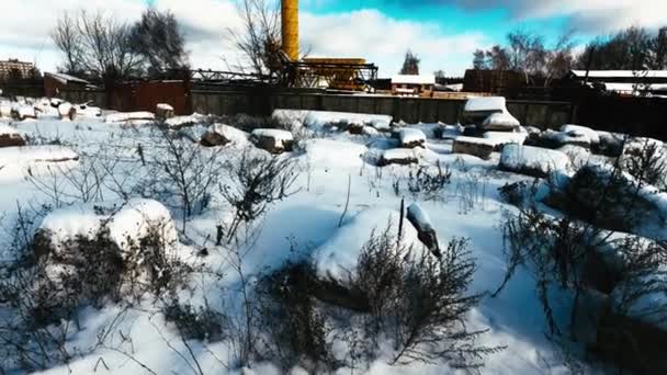 Abandoned Russian Industrial Area Old Factory Bare Concrete Winter Non — Stockvideo