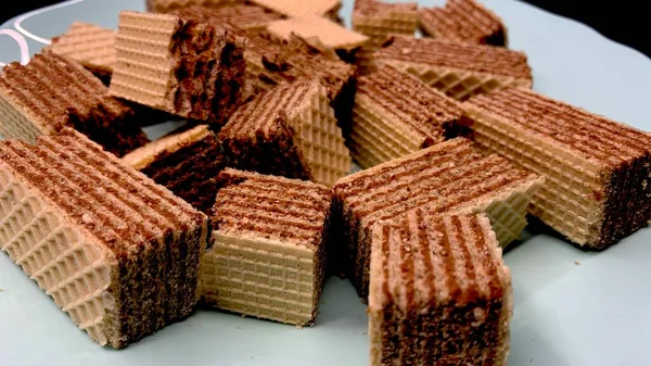 Sweet Chocolate Wafers Nut Cream Cocoa Wafer Sheets — Stok Foto