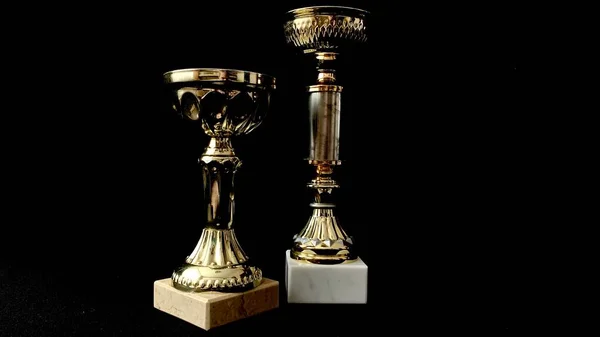 Medaglie Oro Argento Bronzo Tazze Sfondo Nero Gran Numero Premi — Foto Stock