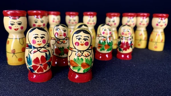 National Russian Wooden Toys Painted According Special Technique Nesting Dolls — Stock Photo, Image