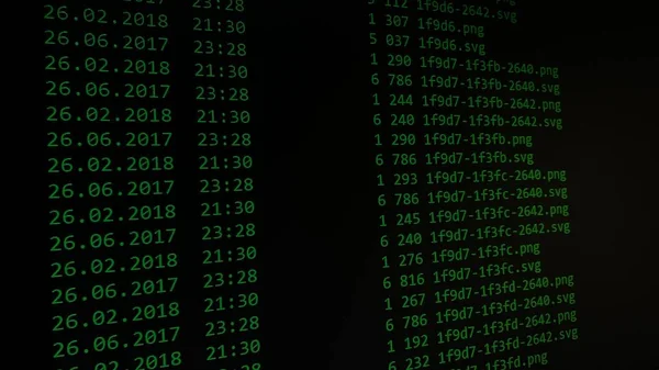 Pemantau Komputer Dengan Pemeriksaan File Hacker Teks Hijau Pada Monitor — Stok Foto