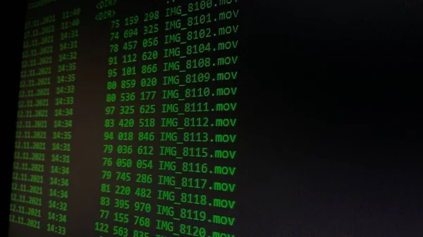Pemantau Komputer Dengan Pemeriksaan File Hacker Teks Hijau Pada Monitor — Stok Foto