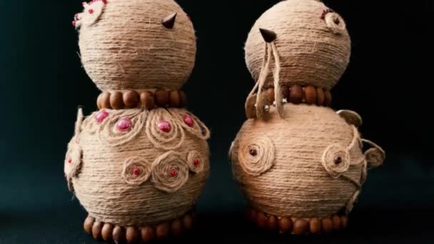 Handmade Crafts Using Jute Filigree Technology Domestic Hens Chick Brown — Stock Video