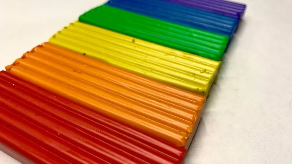 Conjunto Infantil Plasticina Colorida Para Desenvolvimento Pedaços Plasticina Arco Íris — Fotografia de Stock