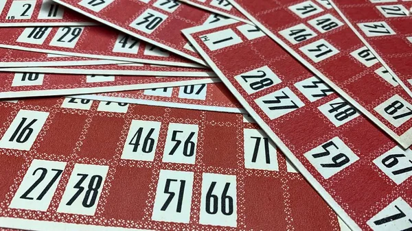 Starý Loto Červené Karty Sudy Jasném Sáčku Pro Hru — Stock fotografie
