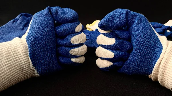 Technical Gloves Construction Blue Slip Coating Hand Black Background — Stock Photo, Image