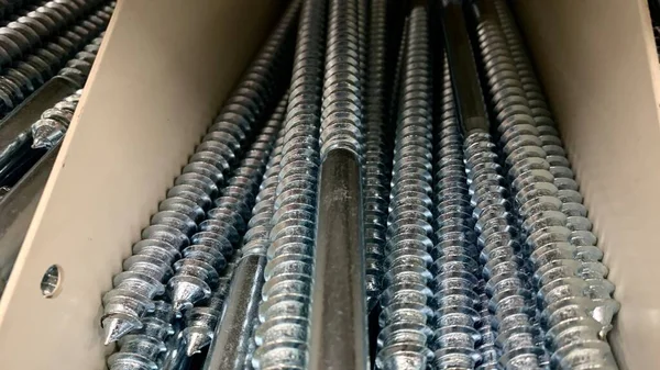 Duży Magazyn Śrubami Samogwintującymi Gwoździami Wkrętami Konstrukcyjnymi Metalowymi Plastikowymi Kołkami — Zdjęcie stockowe