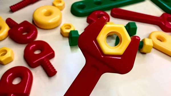 Grande Costruzione Plastica Set Colori Vivaci Sviluppo Dei Bambini — Foto Stock