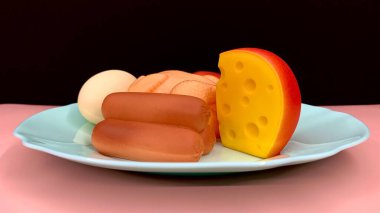 Yapay yemek, plastik tabak. Restorandaki reklam tabakları için maket. Yemek şeklinde çocuklar için oyuncak.