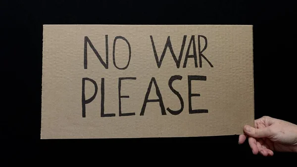 Women Holds Cardboard Sign His Hands Asking Abolition War World — Stock Photo, Image
