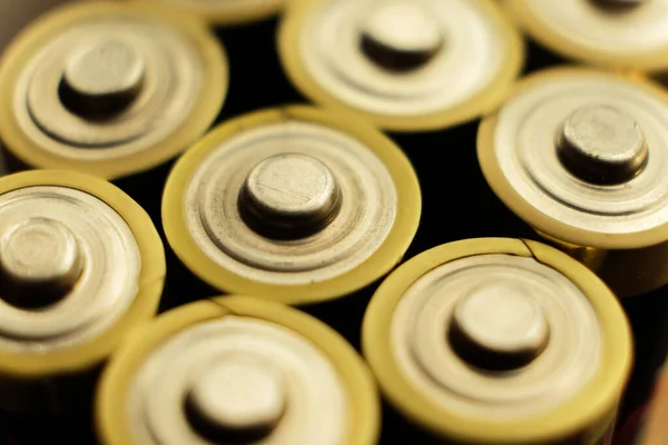 Concentrazione Selettiva Sul Polo Positivo Macro Polo Positivo Sulle Batterie — Foto Stock