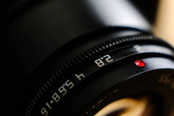 (Selective focus on lens ring) Manual lens close-up mark