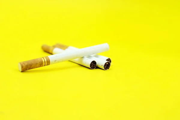 Set Cigarettes Isolated Yellow Background — Stock Photo, Image