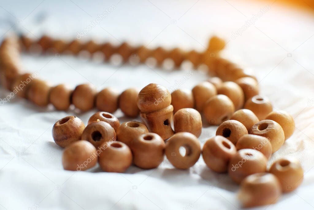 Tasbih (Muslim prayer beads) on the table