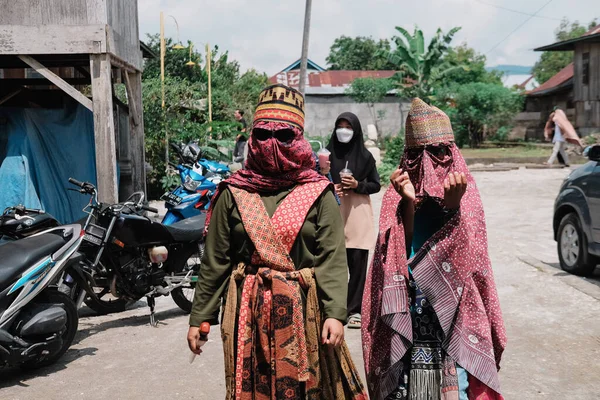 Lampung Indonesia May 2022 Tradition Sekura Party Face Covering Made — Stock Fotó