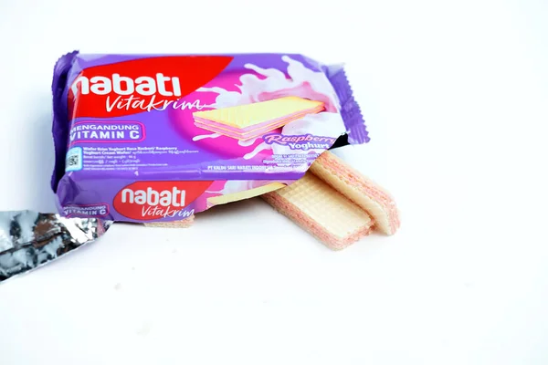 stock image Lampung, Indonesia, 09 08 2022- (Wafer Nabati) brand food products. Crispy wafers with raspberry yoghurt flavoured cream which is a traditional Indonesian snack