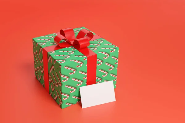 Vánoční Dárková Krabice Prázdnou Kartou Ilustrace — Stock fotografie