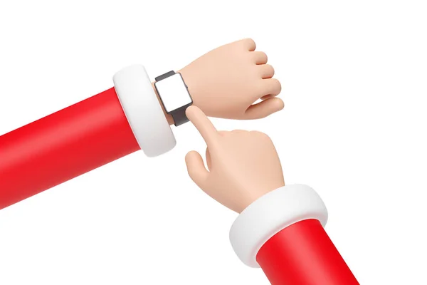 Die Cartoon Zeiger Des Weihnachtsmannes Tragen Eine Armbanduhr Mit Leerem — Stockfoto