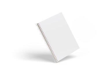 Beyaz arka planda boş kapağı olan sarmal defter. 3d illüstrasyon.