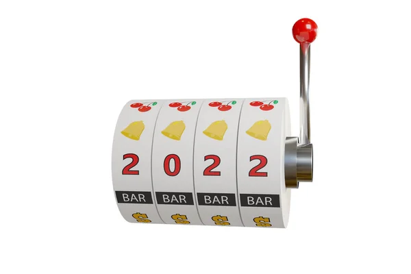 Wheels Slot Machine Number 2022 Isolated White Background New Year — Stock Photo, Image
