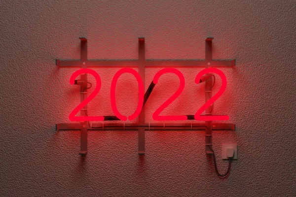现实的霓虹灯标志与传说2022 新年的概念 3D说明 — 图库照片