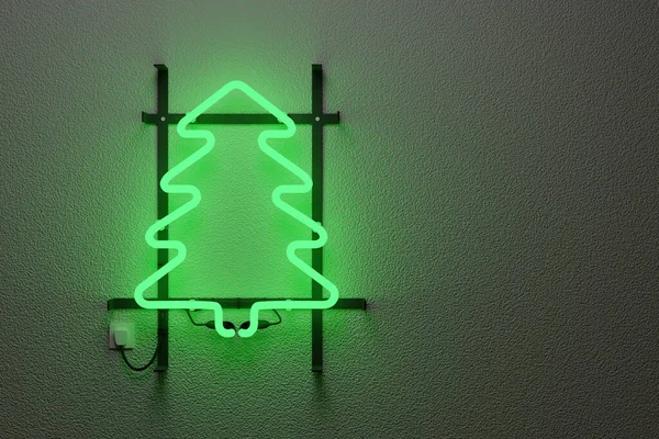 Tanda Neon Realistis Dengan Pohon Natal Hijau Ilustrasi — Stok Foto