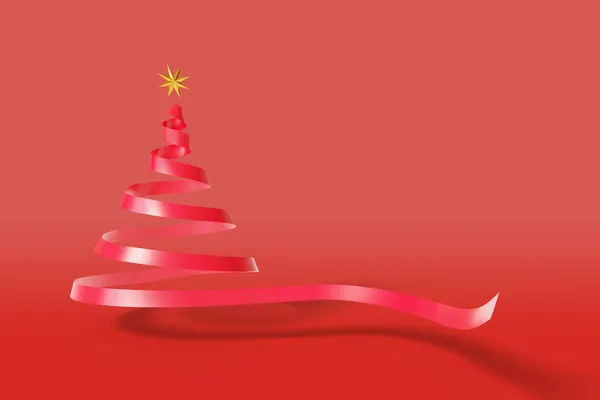 Rotes Band Zeichnet Einen Weihnachtsbaum Mit Einem Goldenen Stern Der — Stockfoto