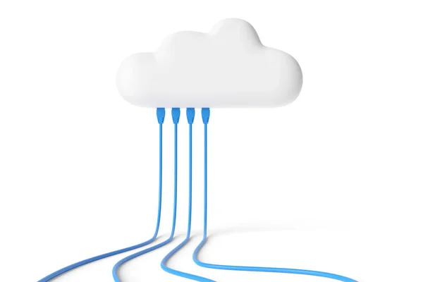 白い背景に隔離された接続されたネットワークケーブルを持つ漫画の雲 インターネットの概念 3Dイラスト — ストック写真
