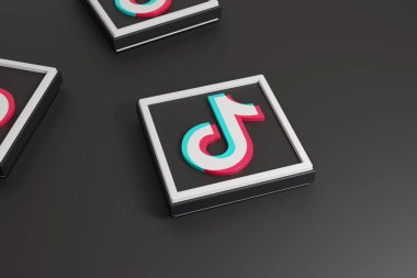 Buenos Aires, Arjantin - 28 Aralık 2021: Koyu arkaplanda Tiktok simgesi. 3d illsutasyon.