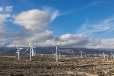 Tenerife 'deki yel değirmenleri, Kanarya Adaları, İspanya.