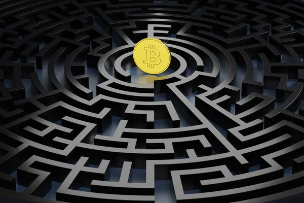 Bitcoin Moeda Centro Labirinto Ilustração — Fotografia de Stock