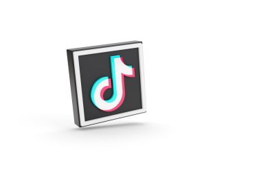 Buenos Aires, Arjantin - 8 Mart 2022: Tiktok simgesi beyaz arka planda izole edildi. 3d illüstrasyon.